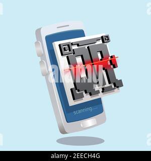 Smartphone Scanning Qr Code on smartphone 3d, three dimentional toy like vector illustration icon Stock Vector