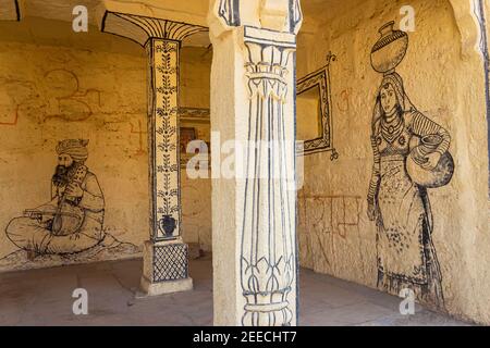 Paintings  showing the traditions of Rajasthan, Jaisalmer, Rajasthan, India. Stock Photo