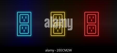 Neon icon set connections. Set of red, blue, yellow neon vector icon Stock Vector