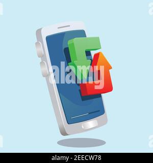 arrows up and down repeat looping in front of smartphone 3d vector illustration icon Stock Vector