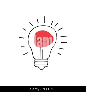 Hand drawn Vector light bulb icon with concept of idea. brainstorm and teamwork. Great idea eureka icon concept. Doodle hand drawn sign. Stock Vector Stock Vector