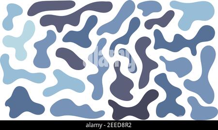 Blue irregular blob, set of abstract organic shapes. Abstract irregular random blobs. Simple liquid amorphous splodge. Trendy minimal designs for presentations, banners, posters and flyers Stock Vector