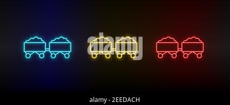 Neon icon set coal, energy, eco. Set of red, blue, yellow neon vector icon Stock Vector