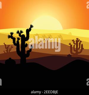 Desert Sunset and cactus stock illustration Vector . Stock Vector