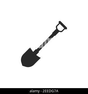 Black Shovel icon isolated on white. Gardening and farming tool. Dig, maintain, construct symbol. Spade vector flat Illustration. Stock Vector