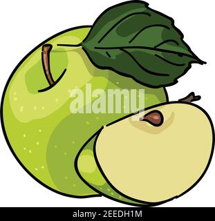Green Apple with Leaf Vector illustration in isolated white background Stock Vector