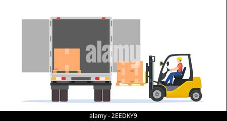 Forklift loading pallet boxes into truck Stock Vector Image & Art - Alamy