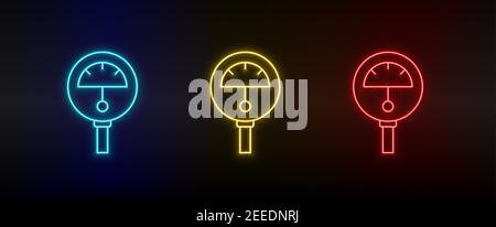 Neon icon set atmospheric. Set of red, blue, yellow neon vector icon Stock Vector