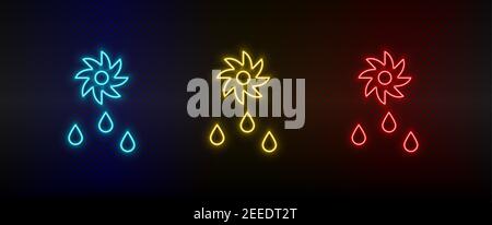 Neon icon set drops, saw, eco. Set of red, blue, yellow neon vector icon Stock Vector