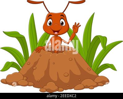 Cartoon ants in the ant hill Stock Vector