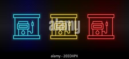 Neon icon set charging, refill. Set of red, blue, yellow neon vector icon Stock Vector