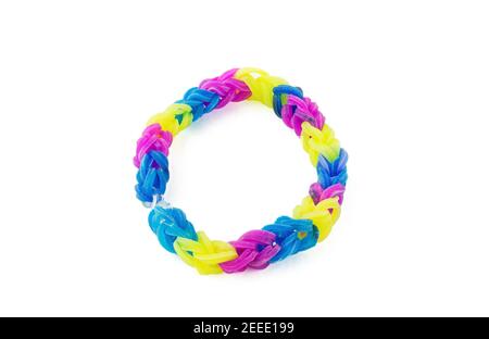 Young girl showing off rainbow loom band bracelets on her wrist Stock Photo  - Alamy