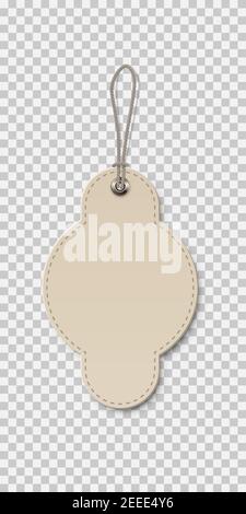 Vintage beige price or label tags mockup template. Blank card with string for gifts or sales isolated on transparent background. Empty sticker with th Stock Vector