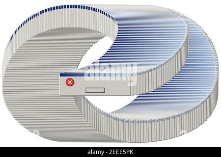 Old computer window with many blank error messages. Retro pc interface with problem or glitch, vintage web browser alert, software system bug or virus Stock Vector