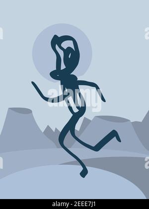 Astronaut in space, running on a planet with craters, blue background Stock Vector