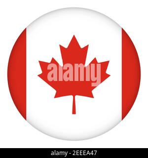 Flag of Canada round icon, badge or button. Canadian national symbol. Template design, vector illustration. Stock Vector