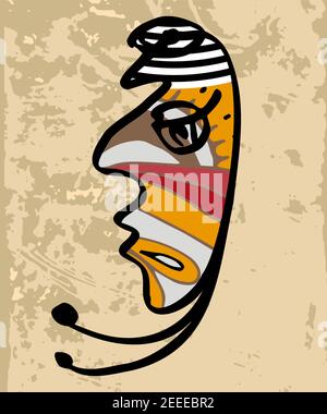 Surreal, multicolored mask, isolated on white background. Vector hand drawn illustration, mystical mask.  Stock Vector