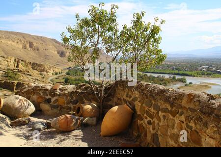 Artifacts on the wall of Princely Church in the cave city of Uplistsikhe, Georgia Stock Photo