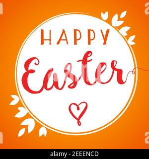 Happy Easter lettering banner. Happy Easter lettering background template with beautiful label of leaves, vector illustration. Isolated abstract graph Stock Vector