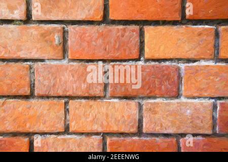 Brick wall digital illustration. Orange brickwork closeup. Rustic brick masonry. Orange brick paving. Modern countryside building. Simple house wall t Stock Photo