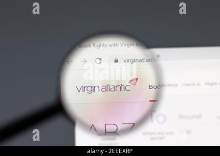 New York, USA - 15 February 2021: Virgin Atlantic website in browser with company logo, Illustrative Editorial Stock Photo
