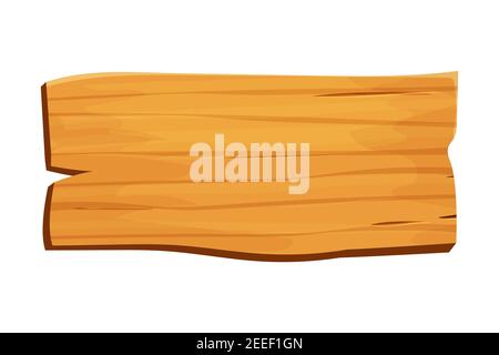 Wood sign, banner, wooden empty plank in cartoon style isolated on