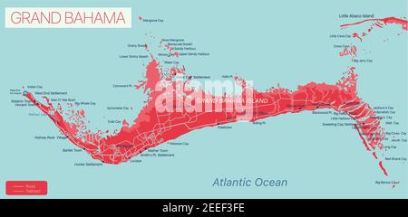 Grand Bahama island detailed editable map, vector EPS-10 file Stock Vector