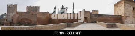 Granada, Spain - 5 February, 2021: panorama view of the Alcazaba fortress in the Alhambra in Granada Stock Photo