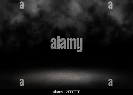 Darkroom cement, concrete floor with smoke. black wall cement for product show with Elegant light background and texture. Abstract studio black room Stock Photo