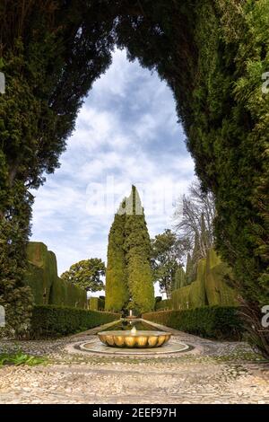 Granada, Spain - 5 February, 2021: the Patio de la Acequia in the Generalife Palace Grounds in Granada Stock Photo