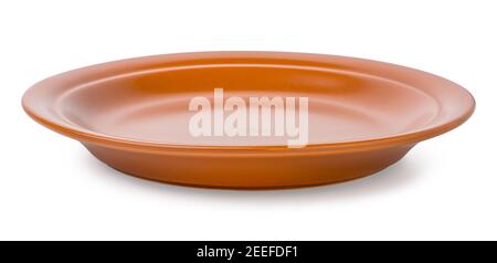 Round clay plate isolated on a white background Stock Photo