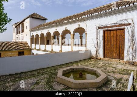 Granada, Spain - 5 February, 2021: view of the Generalife Palace and grounds in the Alhambra Palace complex above Granada Stock Photo