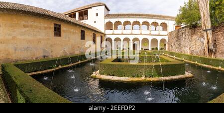 Granada, Spain - 5 February, 2021: the Patio de los Cipreses in the Generalife Palace in the Alhambra in Granada Stock Photo