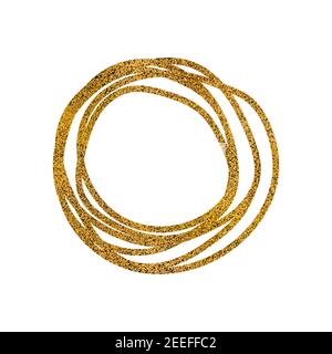 Abstract geometric golden round frame with glitter effect on white background. Template design for invitation, poster, card, postcard. Holiday gold Stock Vector