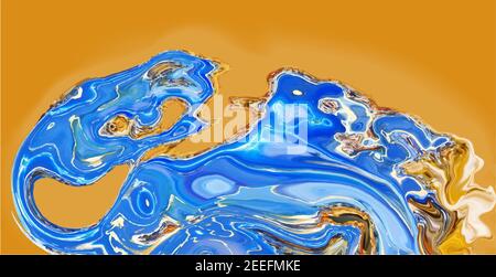 Modern design.Abstract marble texture in blue and orange tones, liquid paints. Vector illustration of the sea and sand. Stock Vector