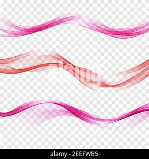 Set abstract color wave transparent red vector curve flow motion smoke design lines Stock Vector