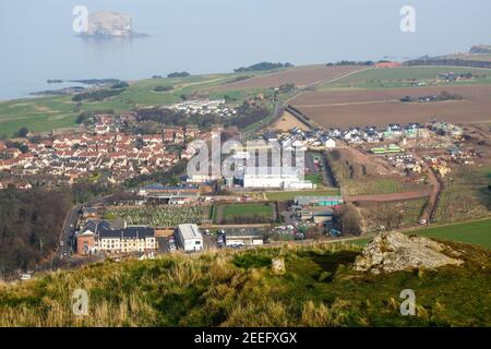 View looking east from top of North Berwick Law to housing and construction of houses Stock Photo