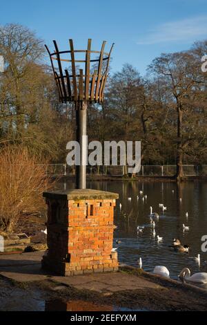 Boultham Park, Lincoln, Originally the park for the Boultham Hall, opened as a public park for the people of Lincoln, Park beacon, Beacon beside lake. Stock Photo