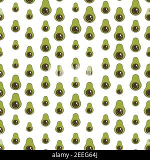 Seamless pattern with green avocado. Food background. Autumn and summer illustration with colorful cute fruits. Eco concept. Vector print for Stock Vector