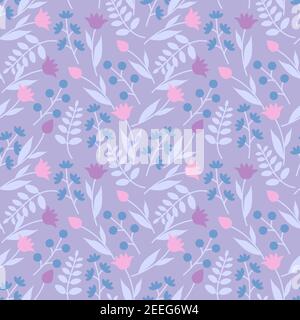 Floral seamless pattern with flowers, tulips and fern leaves. Vector illustration EPS10. Stock Vector