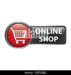 Glossy Online Shop mit Einkaufswagen Icon - Button Label  Stock Vector