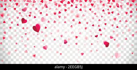 falling confetti of red and pink hearts on a transparent background Stock Vector