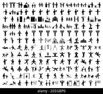 A set of stick figures on the theme of lifestyle, people in a variety of life situations. A set of icons of people in different poses and movements. Stock Vector
