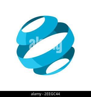 Layered sphere icon. Abstract blue sphere rotation. Circle cut into three parts. 3D spherical design element. Ball divided to 3 slices. Vector Stock Vector