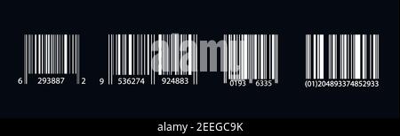Bar Code Set. Universal Product Scan Code. Isolated on black  Stock Vector