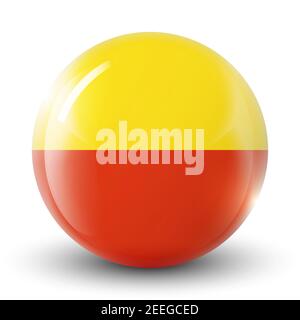 Glass light ball with Flag of Prague city. Round icon, badge or button. Prague urban symbol. Glossy realistic ball, 3D abstract vector illustration Stock Vector