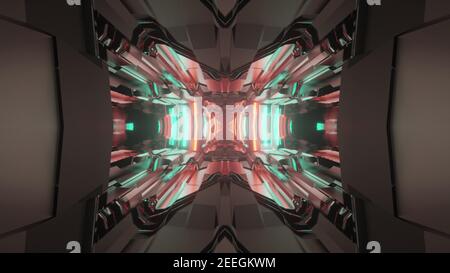 Futuristic tunnel corridor with neon glowing lights, a 3D rendering ...