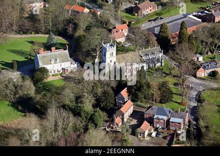 aerial view of Bolton Percy village near York, with All Saints Church, prominent Stock Photo