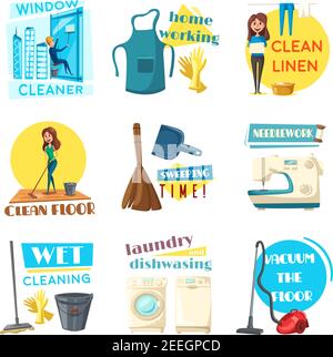 Set of icons for cleaning tools. House cleaning. Cleaning supplies. Flat  design style. Cleaning design elements. Vector illustration Stock Vector  Image & Art - Alamy