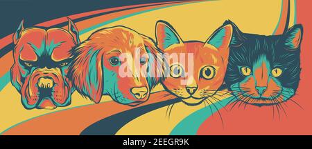 head Cat and Dog characters. Best friend forever, vector illustration. Stock Vector